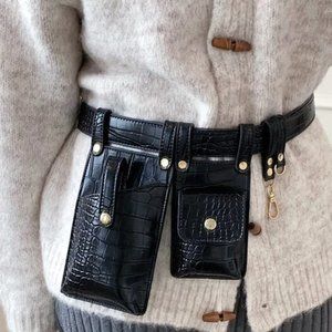 Mini Croc Embossed Multi-Pocket Belt Bag